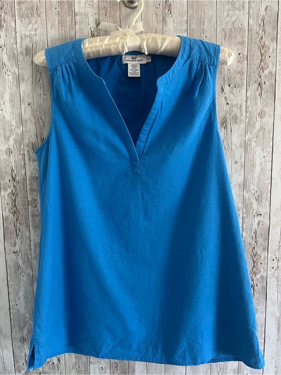 Vineyard Vines Tops - Vineyard Vines Sleeveless Split-Neck Bright Blue Linen Cotton Tank Small